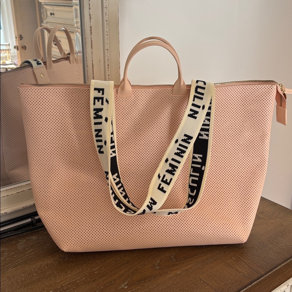 Clare V Pink Le Zip Sac Perforated Tote w/ Masculin Straps